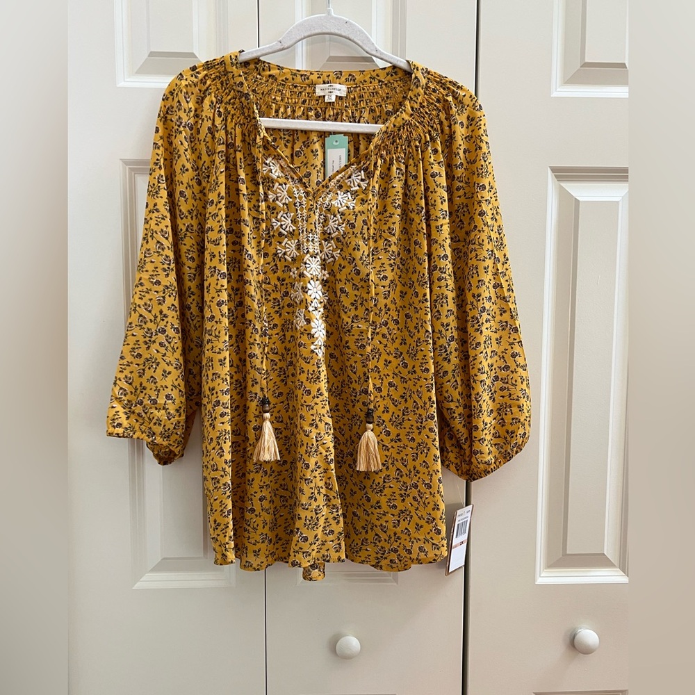 Mason & Belle Bobby Embroidered Tie Detail Blouse - Size 2X NWT